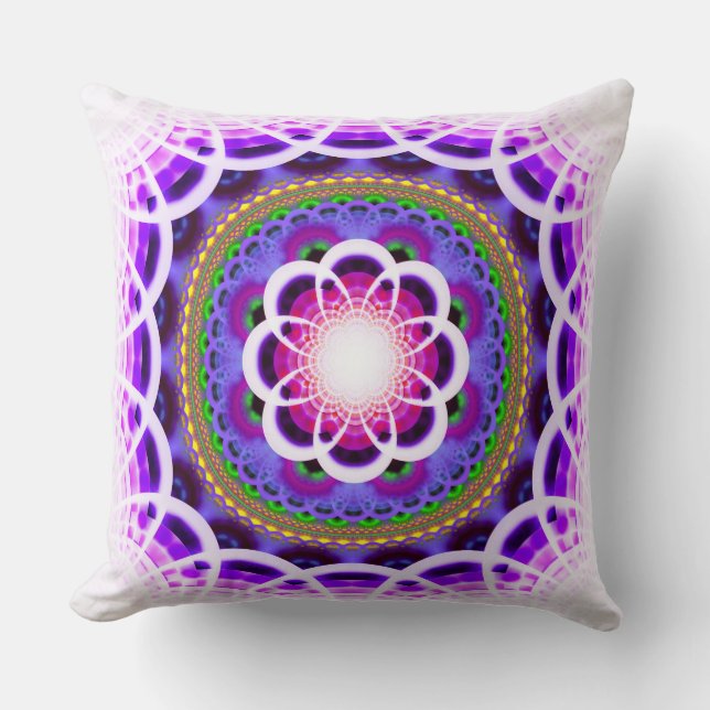Almofada Padrão de mosaico fractal azul (Frente)