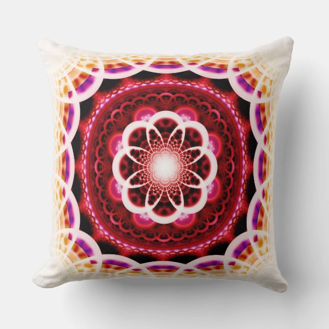 Almofada Padrão de mosaico fractal vermelho (Frente)