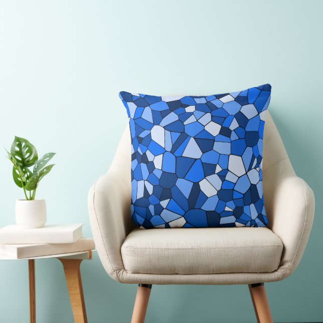Almofada Padrão de mosaico geométrico azul moderno (Cadeira)