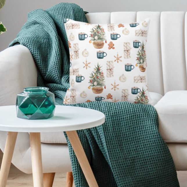 Almofada Padrão de Natal Colorido da Trendy | Watercolor (Criador carregado)