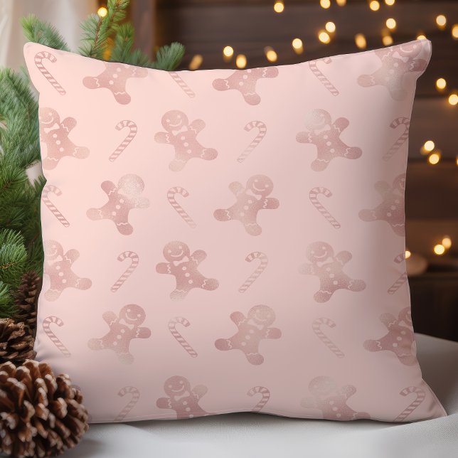 Almofada Padrão de Natal Homem de Biscoito de Ouro Rosa (Criador carregado)