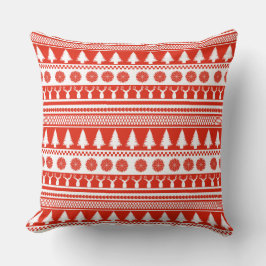 Almofada Padrão de Natal Nórdico Branco Vermelho
