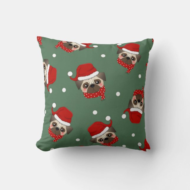 Almofada Padrão de Natal Pug de Santa (Frente)
