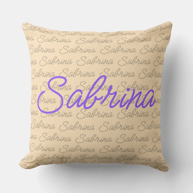 Almofada Padrão de Nome de Assinatura Roxo Sabrina (Frente)