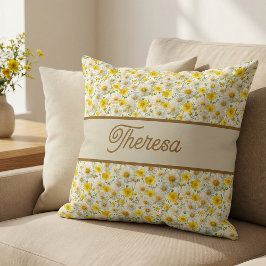 Almofada Padrão de Nome Monograma com Flores Silvestres Ama