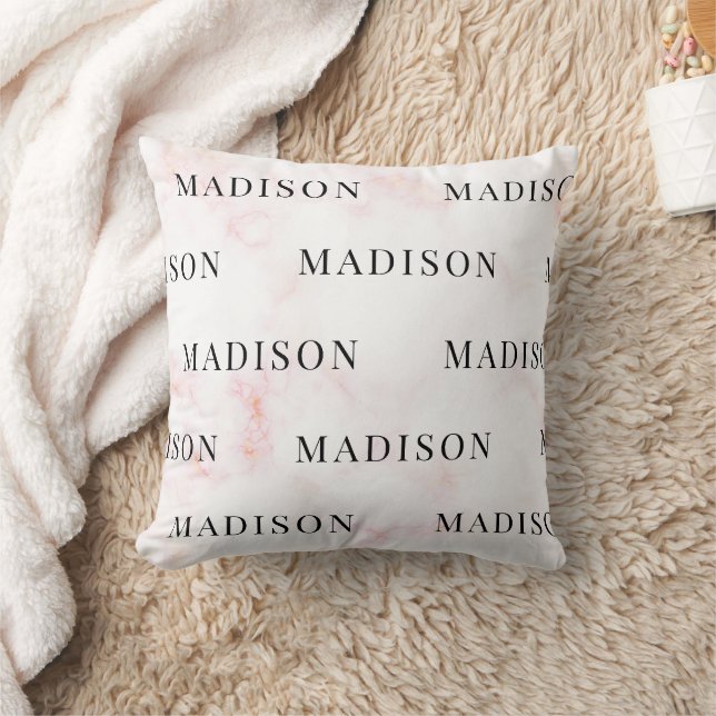 Almofada Padrão de Nome Personalizado de Marble Rosa Chic (Cobertor)