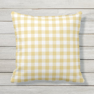 Almofada Padrão de Ochre Amarelo e Gingham Branco verifica