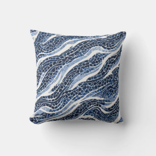 Almofada Padrão de Onda Branco Azul 15