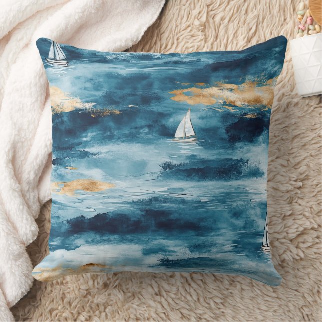 Almofada Padrão de Onda Costeira de Vela Azul Turquesa (Cobertor)