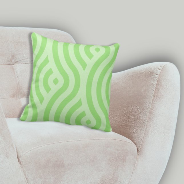Almofada Padrão De Onda Verde Fresco De Dois Tons (Fresh Two- Tone Green Striped Wave Pattern Throw Pillow, Living Room)