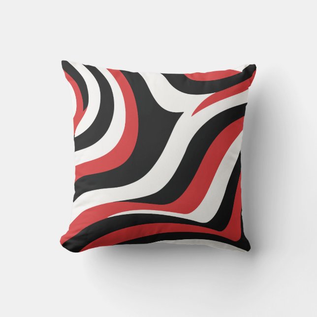 Almofada Padrão de Onda Vermelha e Preta Negros (Frente)