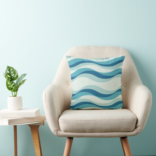 Almofada Padrão de Ondas em Tons de Azul (Cadeira)
