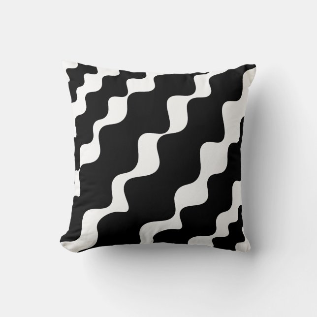 Almofada Padrão de ondas ofendidas em preto e branco (Frente)