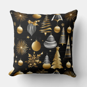 Almofada Padrão De Ornamentos De Férias De Prata E Dourado
