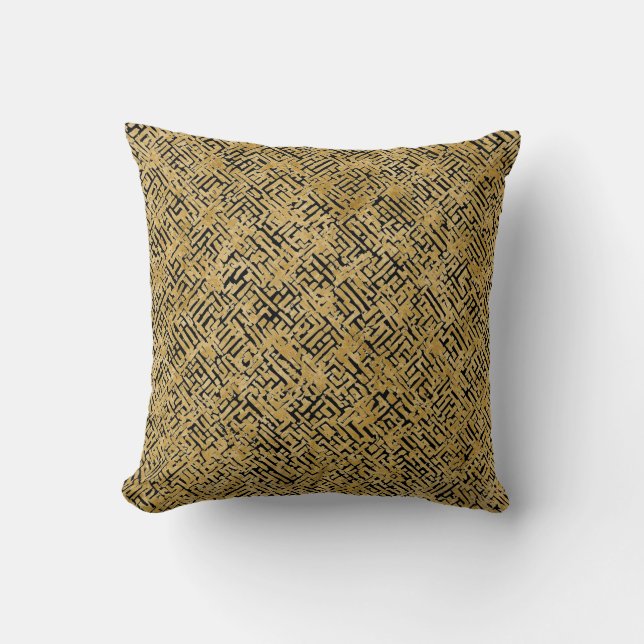 Almofada Padrão de Ouro de Luxo, Dourado Preto (Frente)