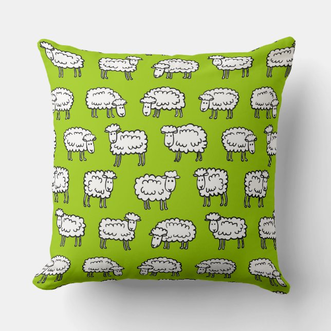 Almofada Padrão de Ovinos - Branco Preto e Verde (Frente)