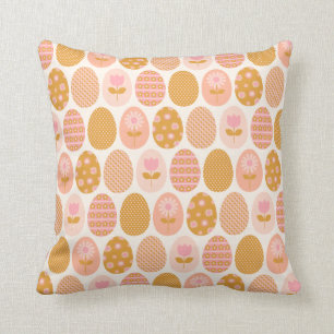 Almofada Padrão de Ovo de Páscoa Floral no Dourado Amarel