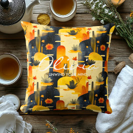 Almofada Padrão de Paisagem Botânica Moderna em Amarelo Que