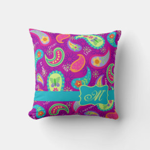 Almofada Padrão de Paisley Moderno de Turquesa Roxo Magenta