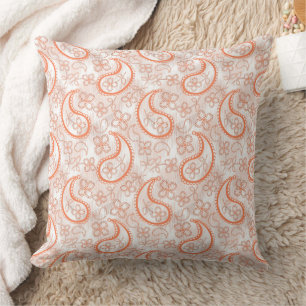 Almofada Padrão de paisley monocromático bege branco laranj