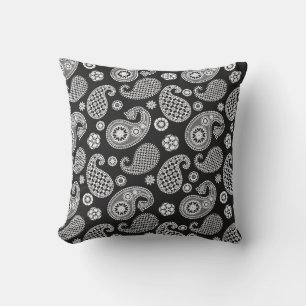Almofada Padrão de Paisley, Preto e Branco