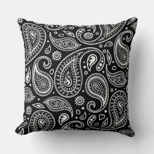 Almofada Padrão de paisley preto-e-branco