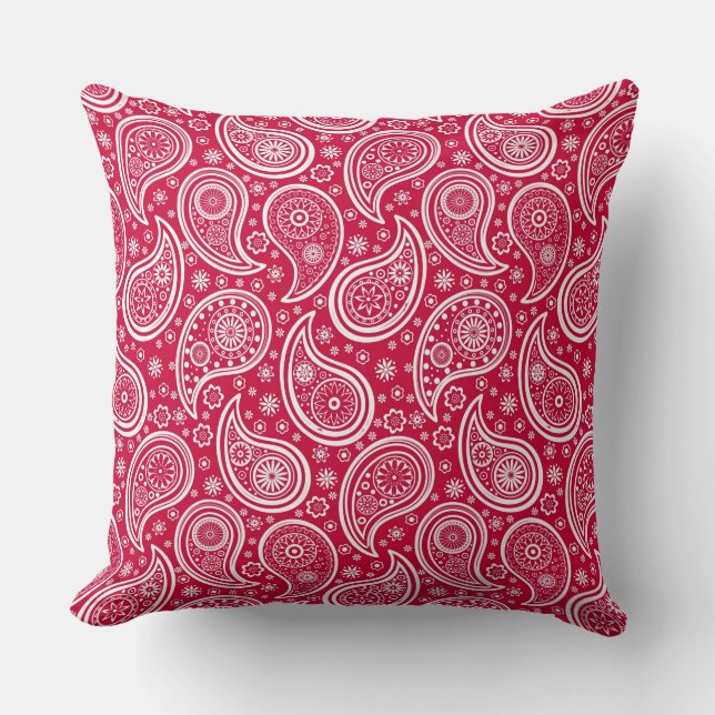 Almofada Padrão de paisley vermelho branco-claro (Frente)