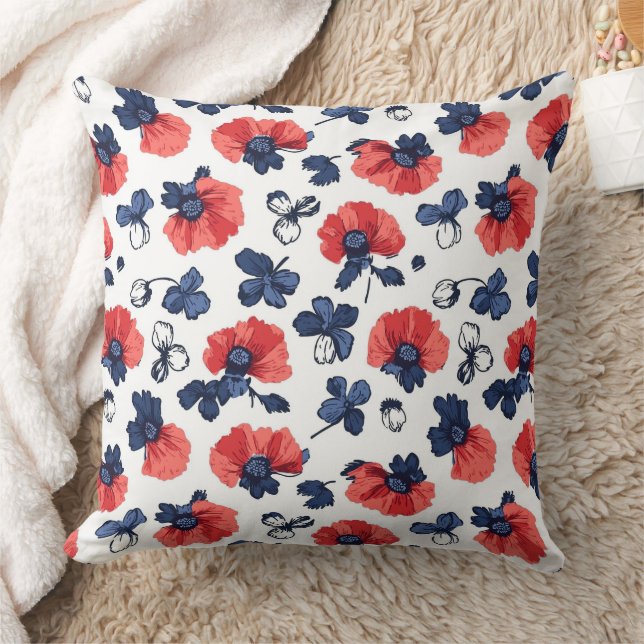 Almofada Padrão de papilas de aquarela - Vermelho, Azul e B (Cobertor)