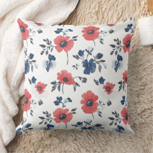 Almofada Padrão de papilas de aquarela - Vermelho, Azul e B