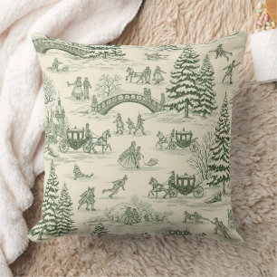 Almofada Padrão de Passeio de Trenó de Natal Toile Verde (3