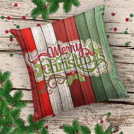 Almofada Padrão de Pavimentos de Madeira Verde Vermelho Esc