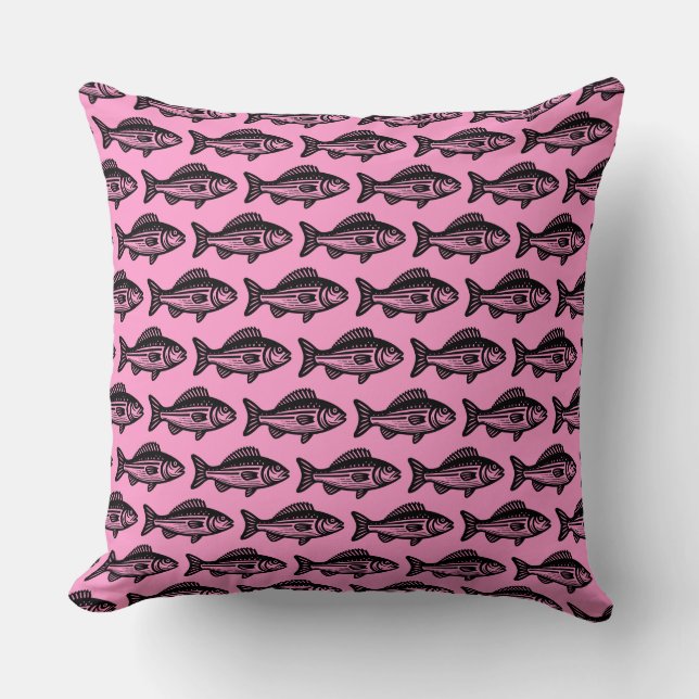 Almofada Padrão de Peixe - Preto a Rosa (Frente)