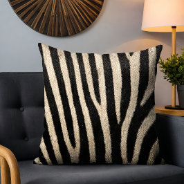 Almofada Padrão de Pelúcia Falsa de Zebra Preto e Branco
