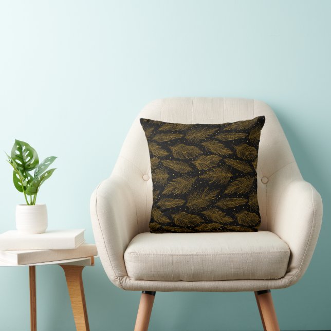 Almofada Padrão de pena vintage preto dourado (Cadeira)