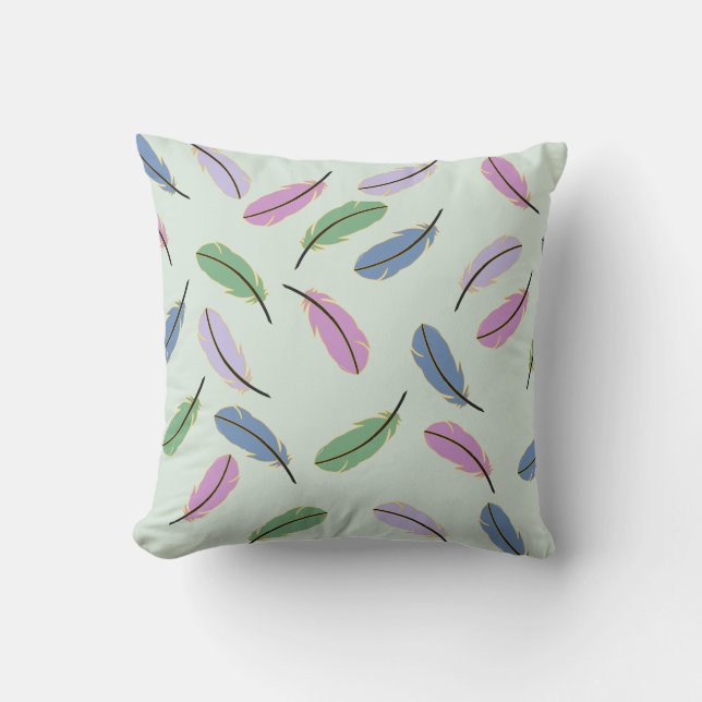 Almofada Padrão de Penas Azuis de Pastel Na moda moderno (Frente)