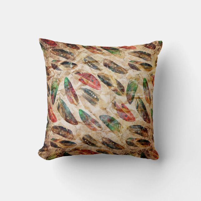 Almofada Padrão de Penas de Boho com Distância (Frente)