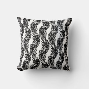 Almofada Padrão de penas de peacock abstrato preto-e-branco