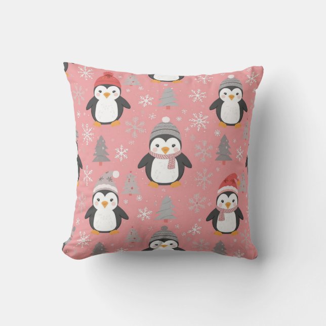 Almofada Padrão de Pinguim de Natal Fofo (Frente)