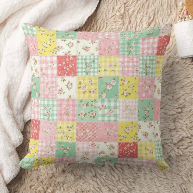 Almofada Padrão de Piquenique em Patchwork Floral Pastel (6 (Cobertor)