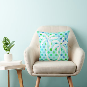 Almofada Padrão de Polkadots do Verde limão Azul Aqua Turqu
