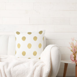 Almofada Padrão de Pontos Ikat Dourados moderno branco