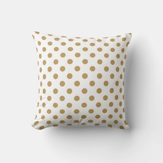 Almofada Padrão de Pontos Polka Marrons em Fundo Branco (Frente)