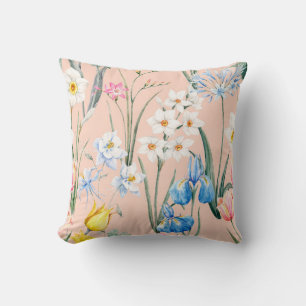 Almofada Padrão de primavera floral de aquarelas, ferrugem