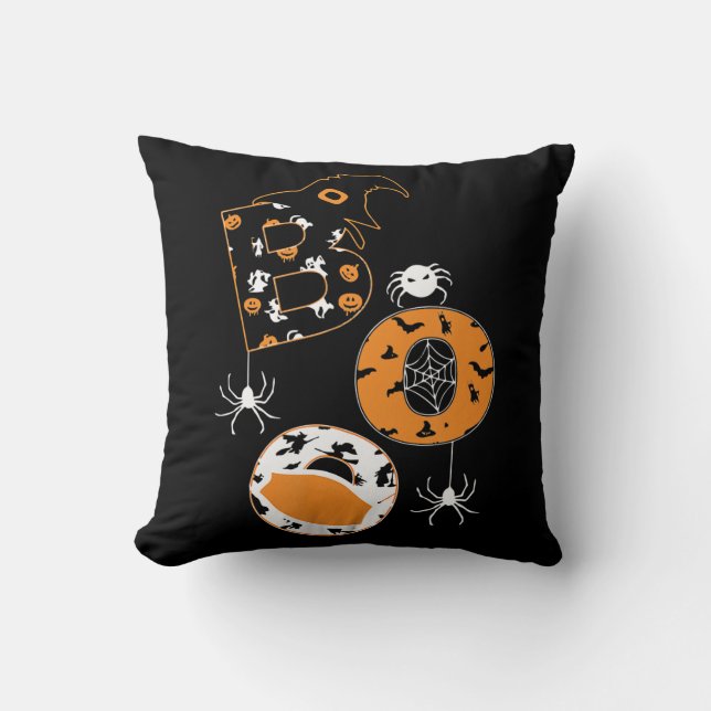 Almofada Padrão de Pumpkin da Bruxa de Aranha Máscara Boo (Frente)