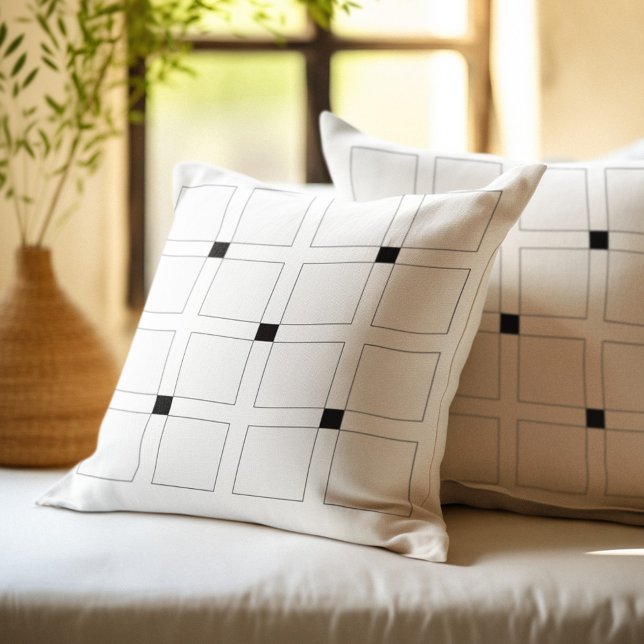 Almofada Padrão de Quadrados Art Déco Preto e Branco (Criador carregado)
