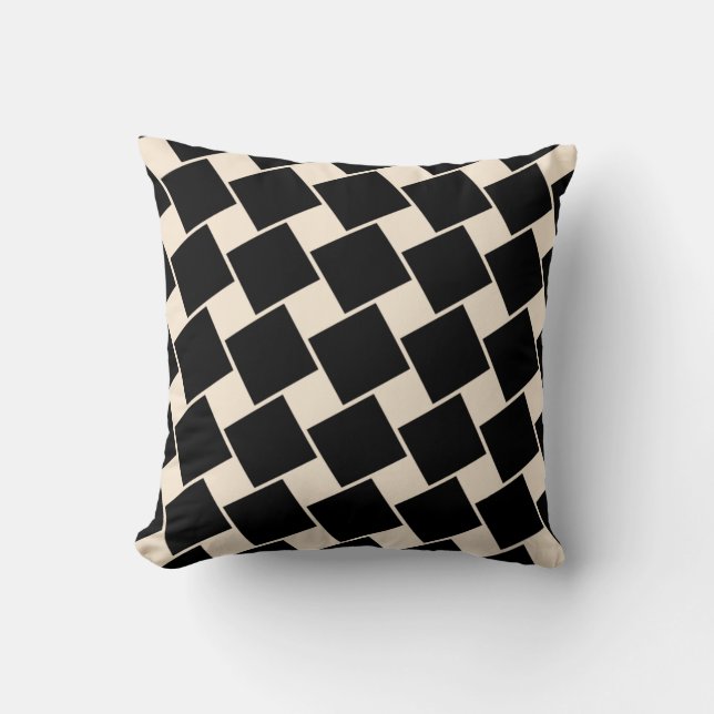 Almofada Padrão de Quadrados Preto e Branco Antigo (Frente)