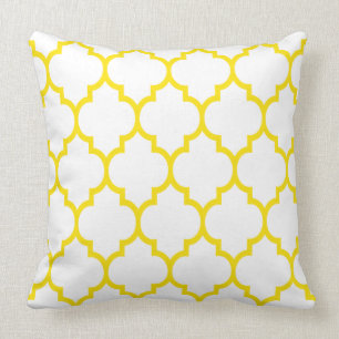 Almofada Padrão De Quatrefoil Amarelo E Branco Reversível