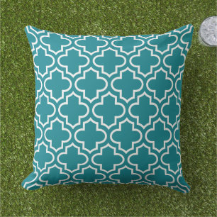 Almofada Padrão de Quatrefoil Azul-Branco Moderno para Mar