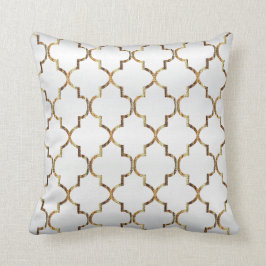Almofada Padrão de Quatrefoil Branco e Dourado