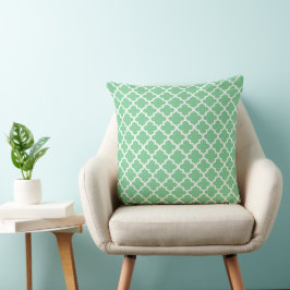 Almofada Padrão de Quatrefoil do Modern Mint Green em Marro